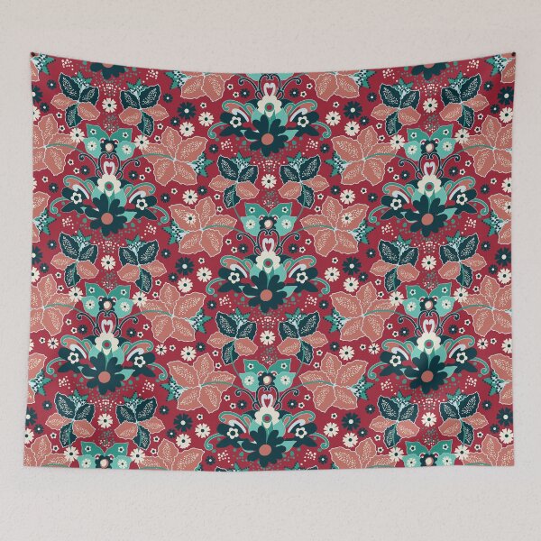 Item preview, Retro Boho Flowers, Red-emerald version designed and sold by Alex  Blud.
