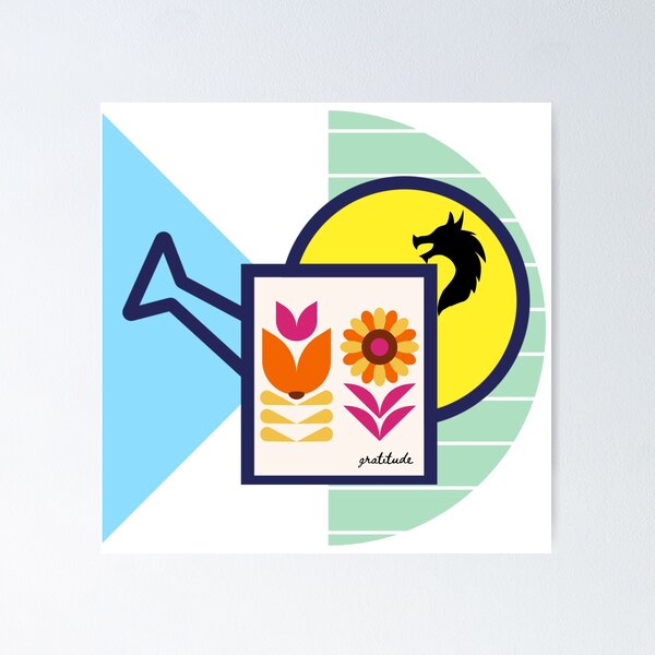 Geometric Dragon and Flowers, Gratitude Poster