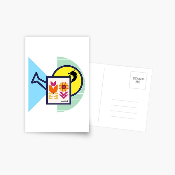 Geometric Dragon and Flowers, Gratitude Postcard