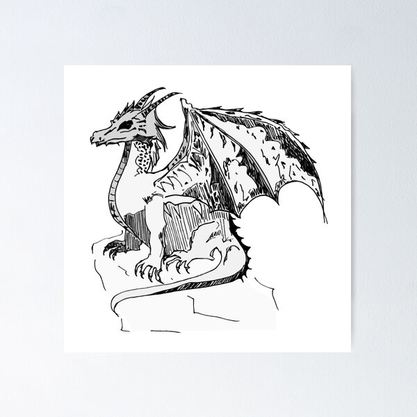 Gray Dragon on a Rock Poster