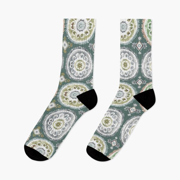 Item preview,  Oriental Suzani Vibes Green and White designed and sold by Alessandro Remo Mazzoni Remotextiles.