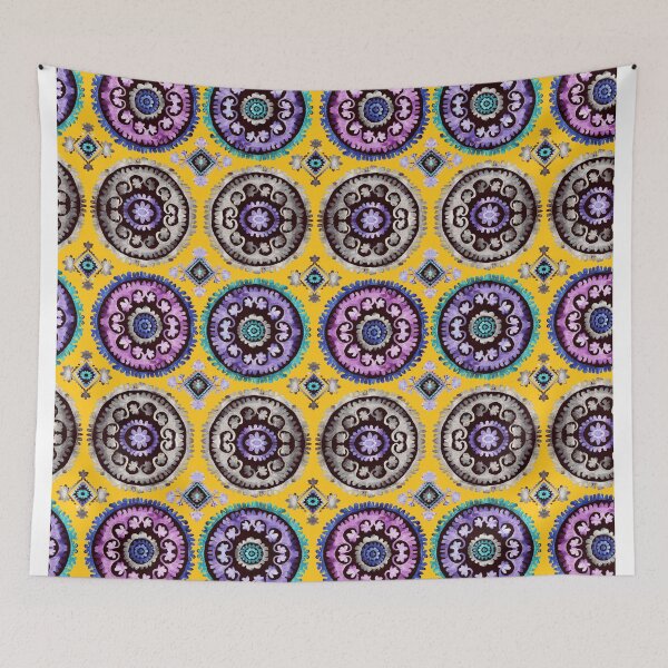 Item preview, Oriental Suzani vibes Yellow designed and sold by Alessandro Remo Mazzoni Remotextiles.