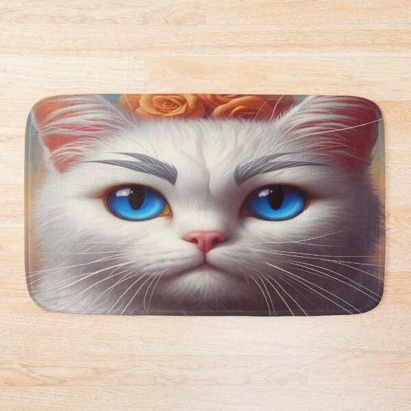 Item preview, Dreamy elegance: white cat with blue eyes in the style of Frida Kahlo designed and sold by FotoworldEdel.