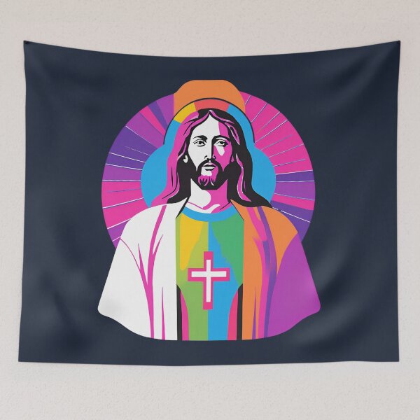 Item preview, Heavenly Cool Jesus with Retro Sunglasses Pop Art T-Shirt designed and sold by pixelandcrafted.