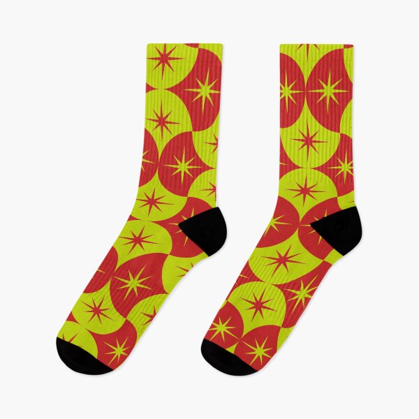 Item preview, Mid Century Starbursts on Red and Yellow Scallop Shapes  designed and sold by Yasminepatterns .