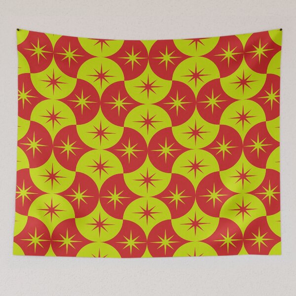 Item preview, Mid Century Starbursts on Red and Yellow Scallop Shapes  designed and sold by Yasminepatterns .