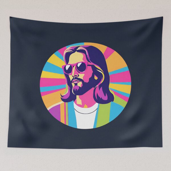 Item preview, Heavenly Cool Jesus with Retro Sunglasses Pop Art T-Shirt designed and sold by pixelandcrafted.