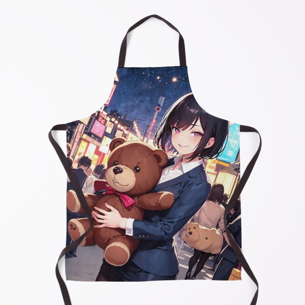 Item preview, Anime girl with teddy bear in city at night portrait art designed and sold by TheArtistOf2022.