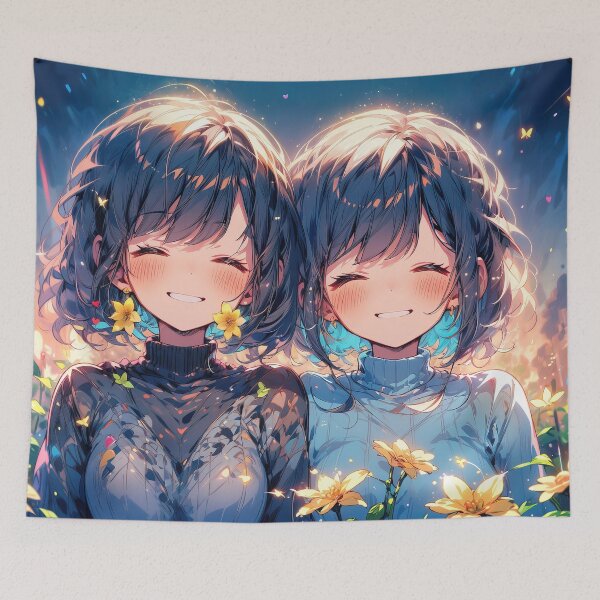 Item preview, Two Cute anime girls double portrait art designed and sold by TheArtistOf2022.