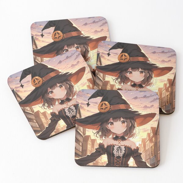 Item preview, Witch anime girl in town at sunset portrait art designed and sold by TheArtistOf2022.