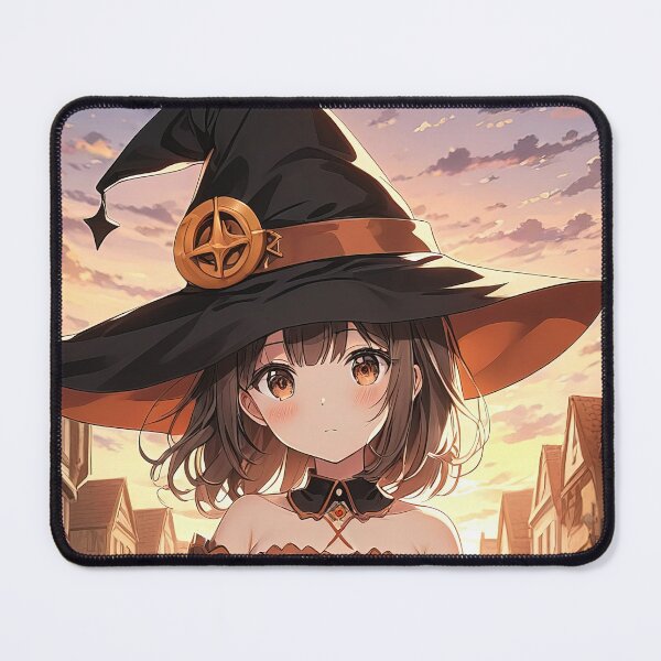 Item preview, Witch anime girl in town at sunset portrait art designed and sold by TheArtistOf2022.