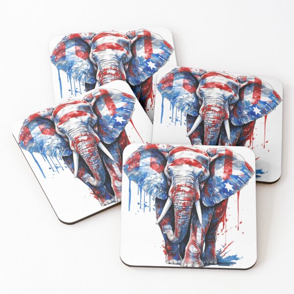 Item preview, Republican Elephant Painted in Red White & Blue on the Move  designed and sold by TamarackFlair.