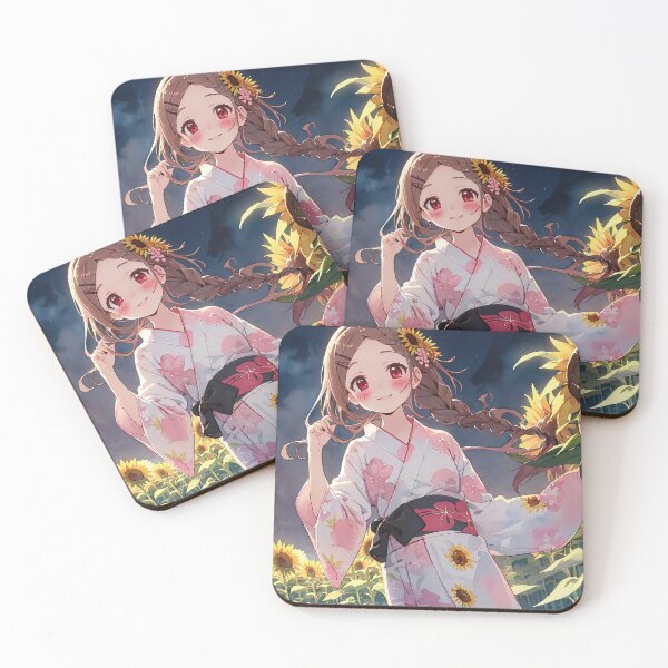 Item preview, Anime country girl in kimono in fields of sunflowers art designed and sold by TheArtistOf2022.