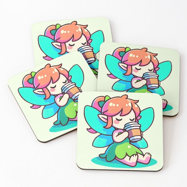 Item preview, Blue & green fairy drinking coffee designed and sold by CharmSpell.