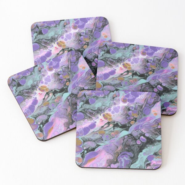 Item preview, Abstract acrylic pour painting in purple, turquoise and gold designed and sold by Marion Yeo.