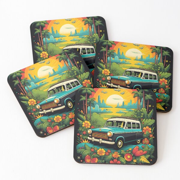 Item preview, vintage cars in a whimsical - 2 designed and sold by FamousArtDesign.