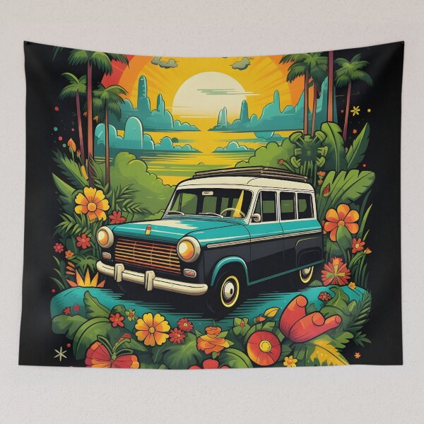 Item preview, vintage cars in a whimsical - 2 designed and sold by FamousArtDesign.