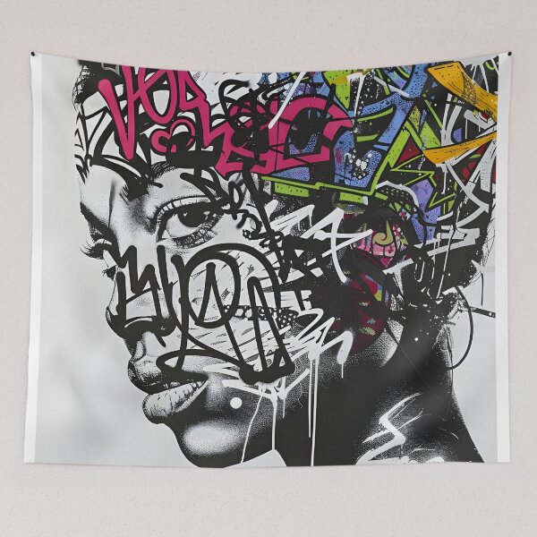 Item preview, black woman adorned with wildstyle graffiti designed and sold by FamousArtDesign.