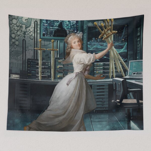 Item preview, Tarot Seven Swords Vintage Cyber Digital Art designed and sold by SoulscapeStudio.