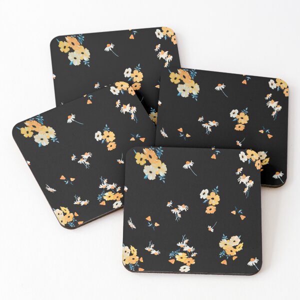 Item preview, FLORAL AND TROPICAL PATTERN O1  - Gift items and personal use / Flowers,  Leaves, Yelow, Texture, Nature, Botanical, White,  Daisies, Orange, Black, Tulips, Art designed and sold by LumDesignArt.