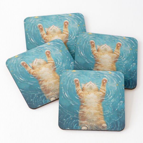 Item preview, orange cat playing with water ripples designed and sold by FamousArtDesign.