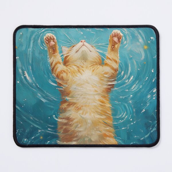 Item preview, orange cat playing with water ripples designed and sold by FamousArtDesign.