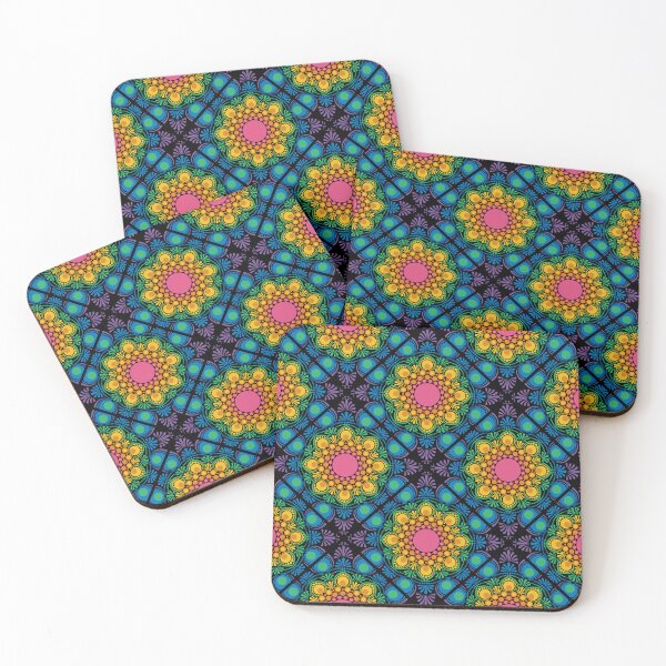 Item preview, Black Maximalist Rainbow Floral Fountain Diamond Tile designed and sold by Triplicate Limited.