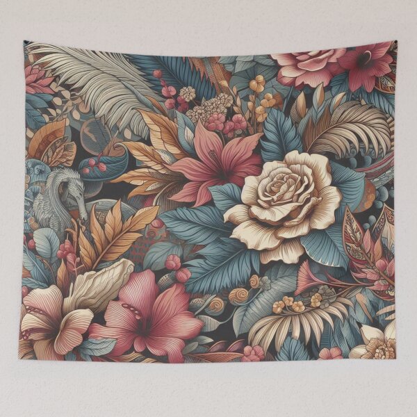 Item preview, Floral and Nature-Inspired Fabric Pattern: Roses, Tropical Leaves, and Vibrant Motifs designed and sold by Rui Fernandes.