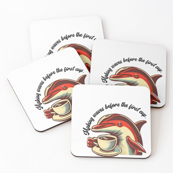 Item preview, Dolphin Barista Saying "Making Waves Before the First Cup" Animal Cafe Design designed and sold by Szymon Wangler.