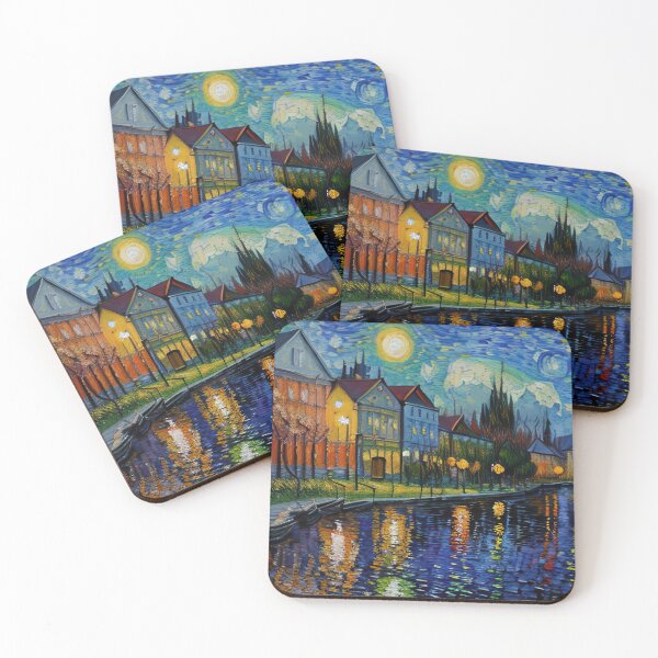 Item preview, Impressionist Van Gogh inspired houses on a canal designed and sold by rolffimages.
