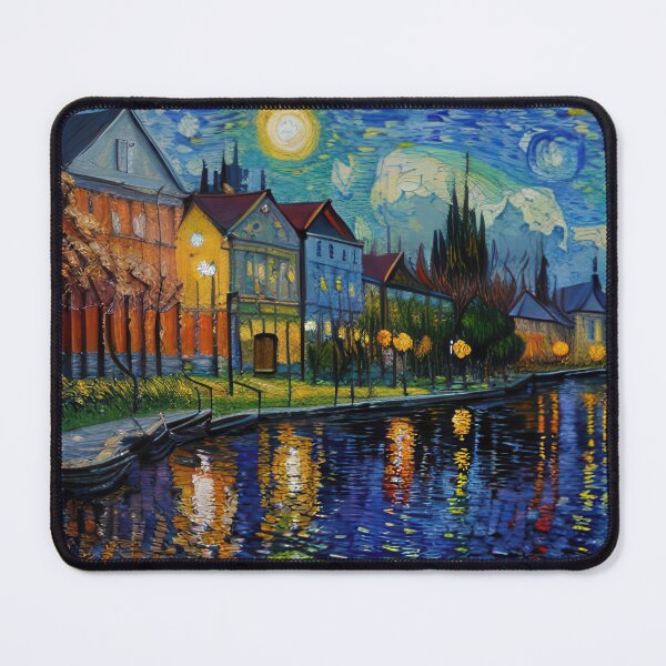 Item preview, Impressionist Van Gogh inspired houses on a canal designed and sold by rolffimages.