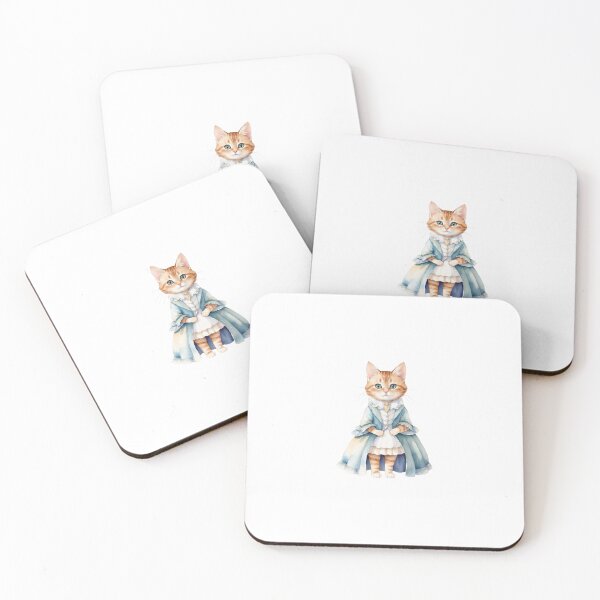 Item preview, Cute Cat illustration wearing a blue retro dress designed and sold by Victoria Riabov.