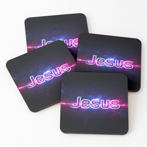 Item preview, Jesus  Neon pink and purple background with blue sparks designed and sold by bAIryBarn.