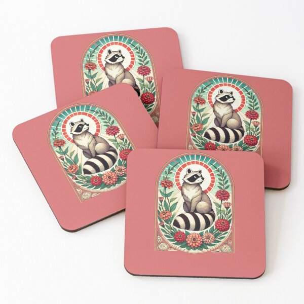 Item preview, Raccoon and Zinnias designed and sold by FrictionMaxxing.