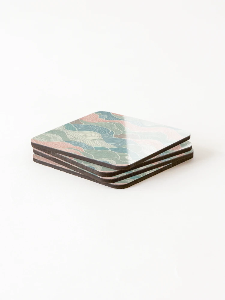 Thumbnail 4 of 5, Coasters (Set of 4), Small-Scale Abstract Waves Fabric Pattern: Subtle Ripples in Soothing Colors designed and sold by Rui Fernandes.