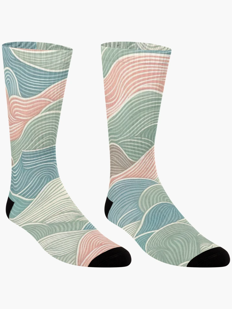 Thumbnail 3 of 5, Socks, Small-Scale Abstract Waves Fabric Pattern: Subtle Ripples in Soothing Colors designed and sold by Rui Fernandes.