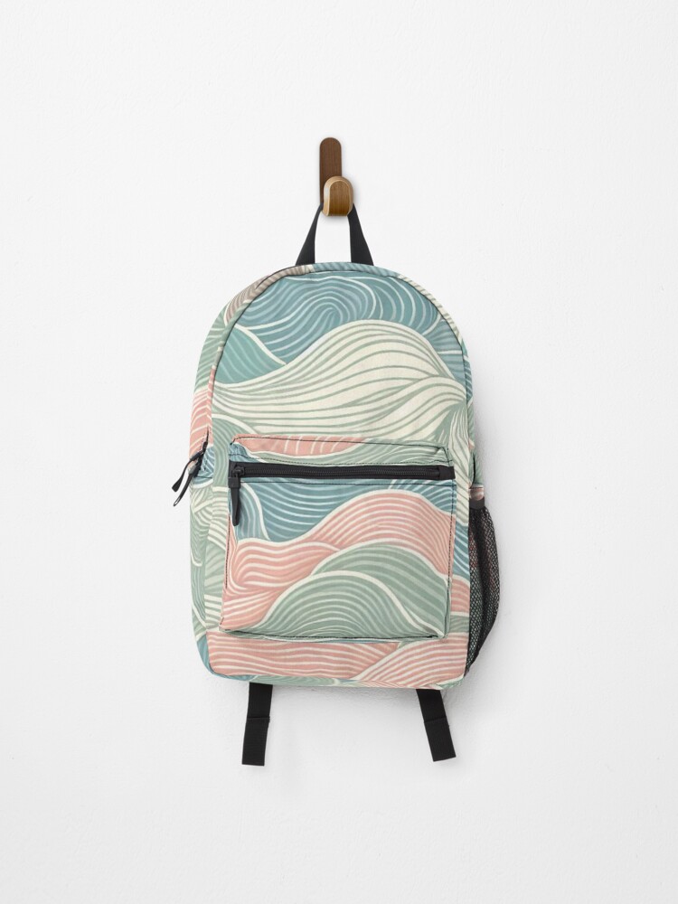 Thumbnail 1 of 3, Backpack, Small-Scale Abstract Waves Fabric Pattern: Subtle Ripples in Soothing Colors designed and sold by RuiFernandes.