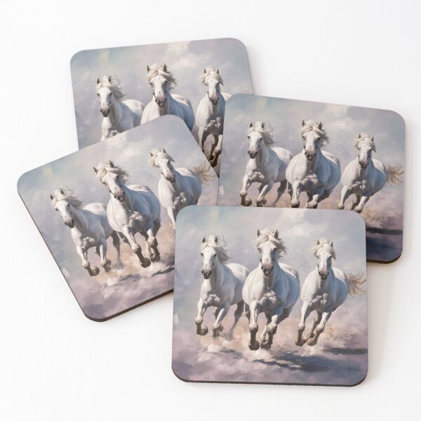 Item preview, Painting of 3 abstract art white horses running designed and sold by MRFEZOO2030.