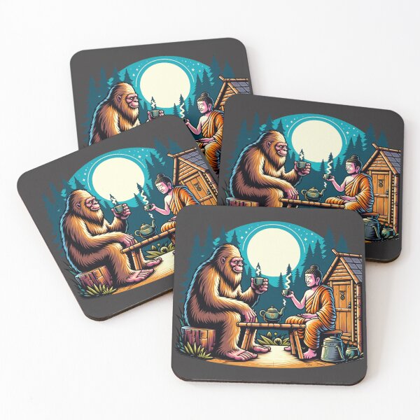 Item preview, Sasquatch and a monk having tea designed and sold by Catherine Harrison.