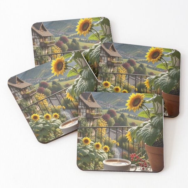 Item preview, Sunflowers and coffee in Mountain.  designed and sold by junesstuff001.