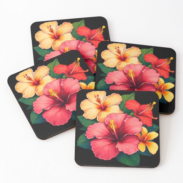 Item preview, FLORAL AND TROPICAL PATTERN O2  - Gift items and personal use / Flowers,  Leaves, Hibiscus, Frangipani,  Yelow, Texture, Nature, Botanical, Red, Pink, Green,  Art designed and sold by LumDesignArt.