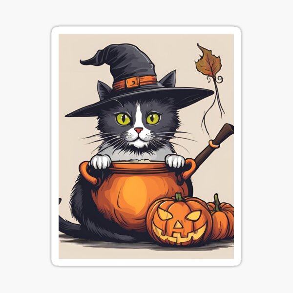 Item preview, Tuxedo cat wearing a hat on a pumpkin designed and sold by CelticAtelier.