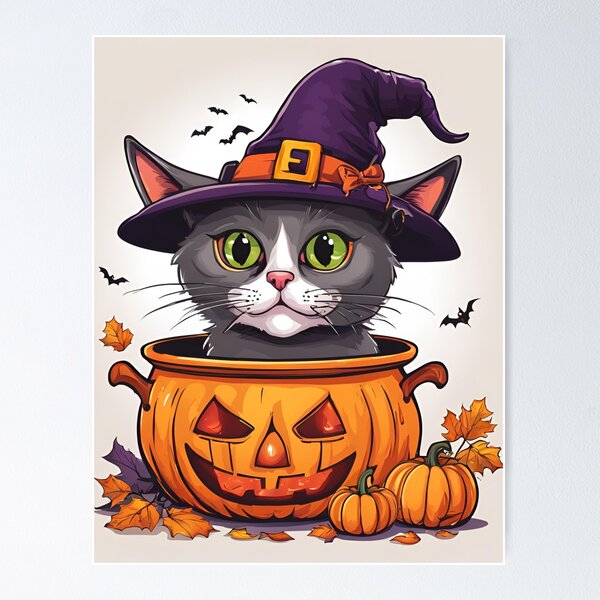 Item preview, Cute Grey Wizard Cat in a Pumpkin designed and sold by CelticAtelier.