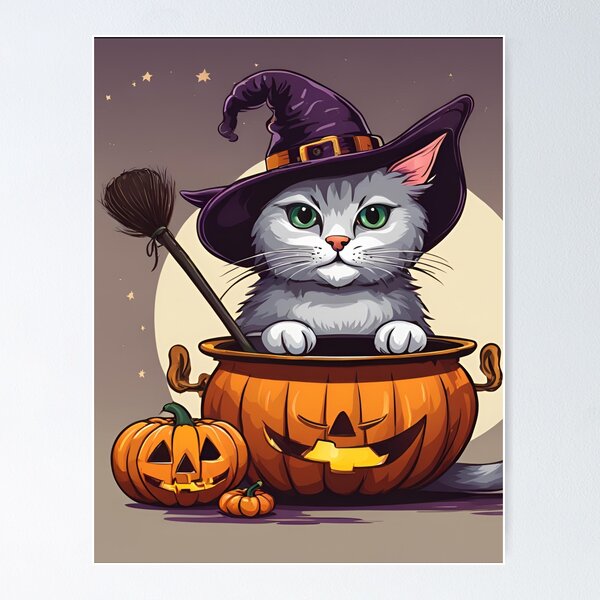Item preview, Cute Halloween witch cat with a purple hat designed and sold by CelticAtelier.