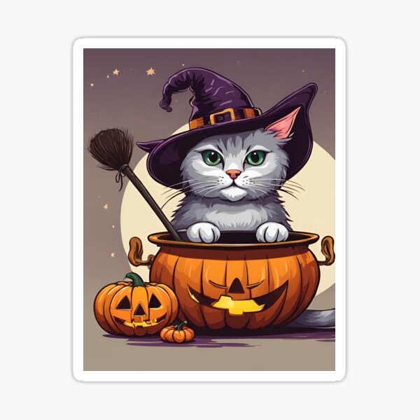 Item preview, Cute Halloween witch cat with a purple hat designed and sold by CelticAtelier.
