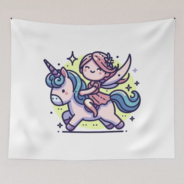 Item preview, Fairy Riding Unicorn - Magical Lineart Fantasy Art designed and sold by H Jonas.