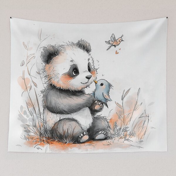 Item preview, Intricate Pen Illustration of Panda and Bird in Conversation designed and sold by PaintbrushPlace.