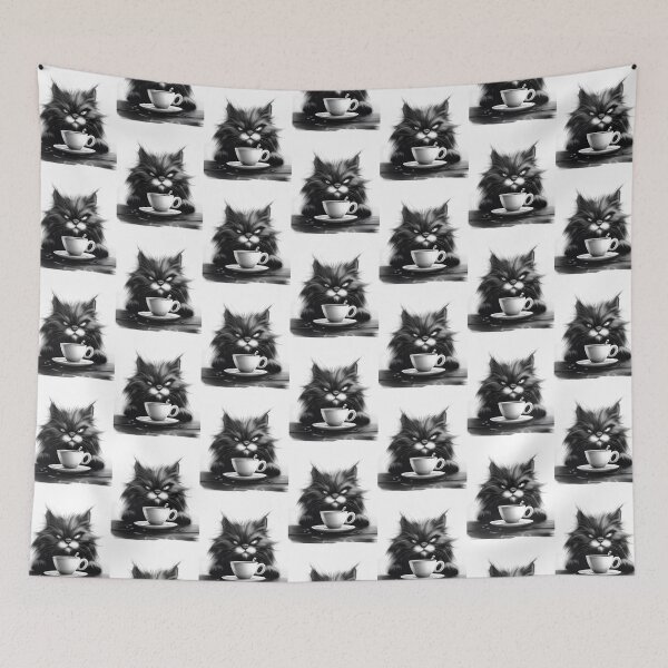 Item preview, Before the First Sip: Approach with Caution - Angry Black Cat drinking coffee designed and sold by ljgift.
