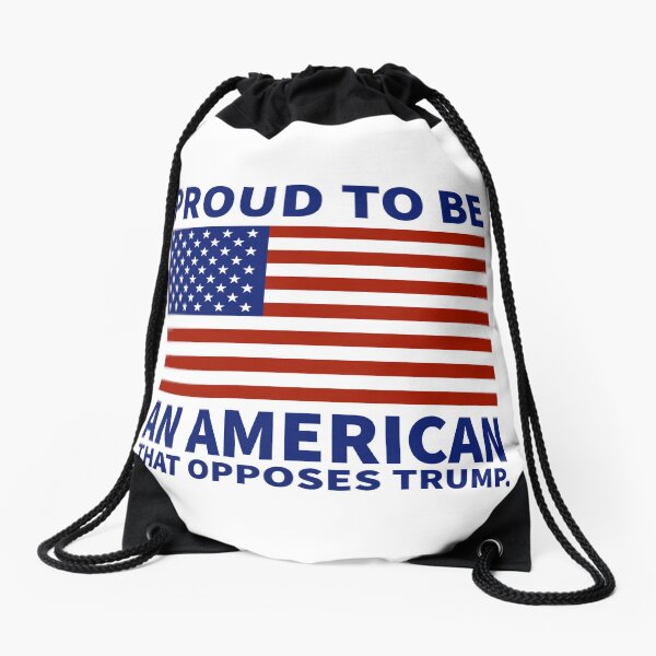 Vista previa del artículo con la obra «Orgulloso de ser un estadounidense que se opone a Trump», diseñado y vendido por Rachel the Artist .