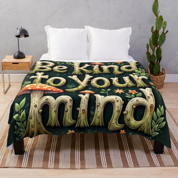 Item preview, "Be kind to your mind" forest theme motivational mental health quote goblincore forestry cottagecore aesthetic cheerful positivity designed and sold by Fantasy Cache.